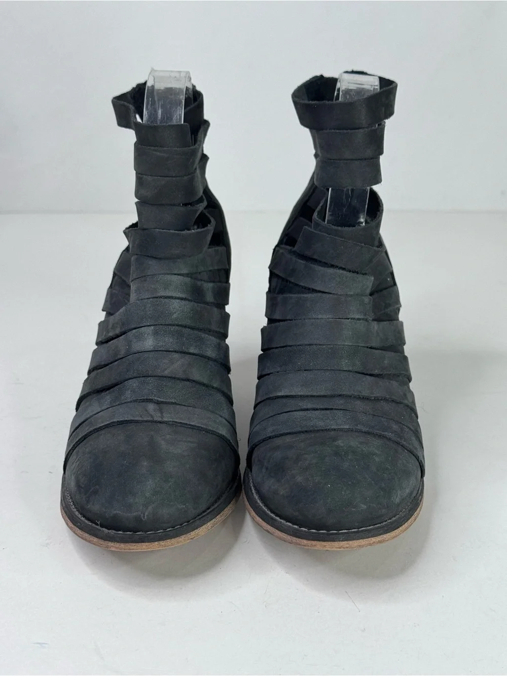 Free People Black Strappy Cutout Block Heel Ankle Booties